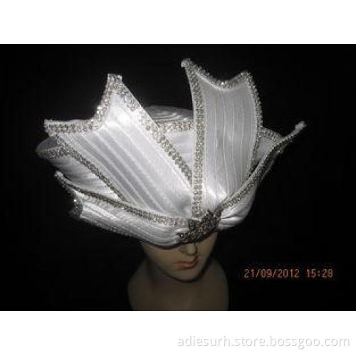 Polyester Satin Braid Ladies Church Hats White With Round C